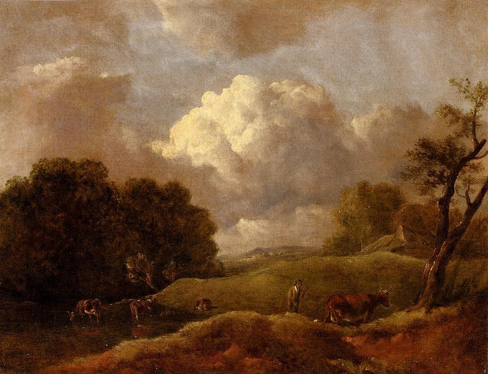 Thomas Gainsborough An Extensive Landscape With Cattle And A Drover